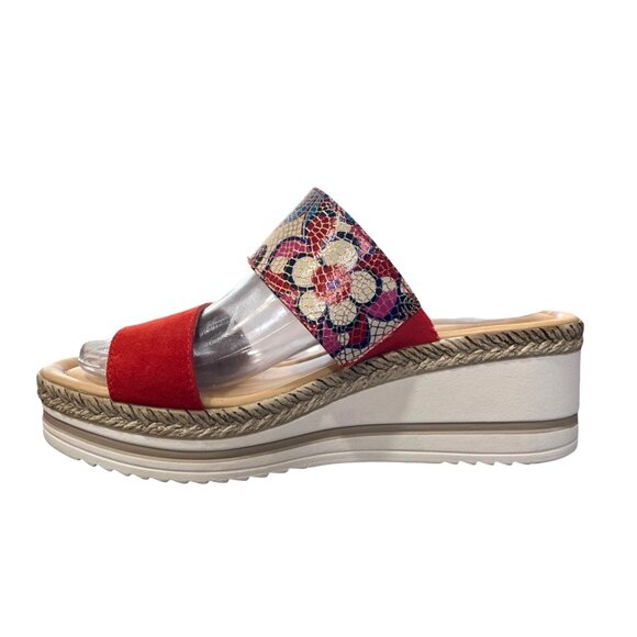 Spring Step Laveta Platform Wedge Sandal Italy Leather Red Floral EU 38 US 7.5-8 - Picture 1 of 9